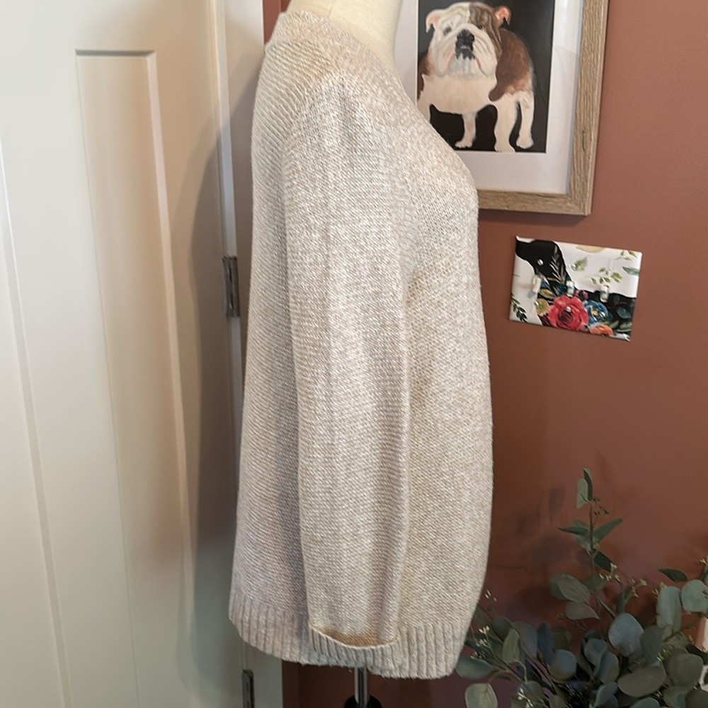 J. Jill V-neck long sleeve oatmeal heather cotton blend ribbed trim M sweater - Picture 5 of 13